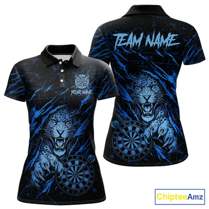 Blue Grunge Funny Tiger Women Dart Polo & 1/4-Zip Shirt Custom Name Tiger Dart Jersey For Darters NYN2973