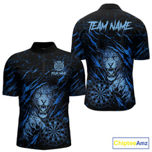 Load image into Gallery viewer, Blue Grunge Funny Tiger Men Dart Polo &amp; 1/4-Zip Shirt Custom Name Tiger Dart Jersey For Darters NYN2973