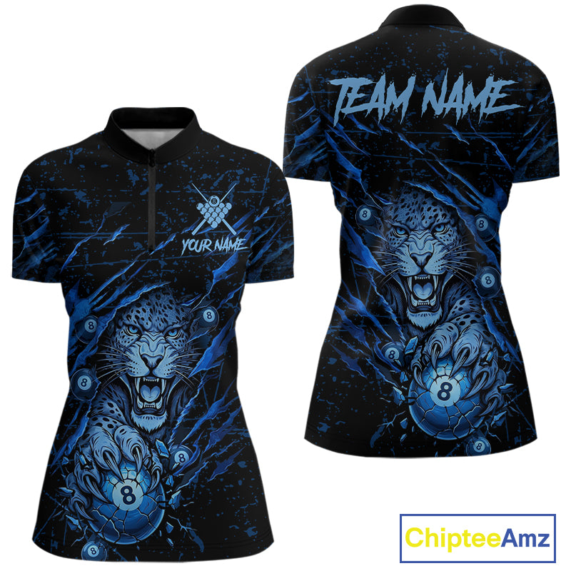 Blue Cracked 8 Ball Pool Shirts Custom Women Billiard Pool Shirts Funny Cobra Billiard Team Jerseys NYN2974