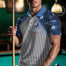Load image into Gallery viewer, Blue Camouflage 8 Ball Pool Polo &amp; 1/4-Zip Shirt Custom Billiard Shirts For Men Billiard Team Attire NYN2979