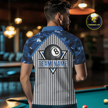 Load image into Gallery viewer, Blue Camouflage 8 Ball Pool Polo &amp; 1/4-Zip Shirt Custom Billiard Shirts For Men Billiard Team Attire NYN2979