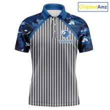 Load image into Gallery viewer, Blue Camouflage 8 Ball Pool Polo &amp; 1/4-Zip Shirt Custom Billiard Shirts For Men Billiard Team Attire NYN2979
