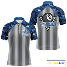 Load image into Gallery viewer, Blue Camouflage 8 Ball Pool Polo &amp; 1/4-Zip Shirt Custom Billiard Shirts For Men Billiard Team Attire NYN2979