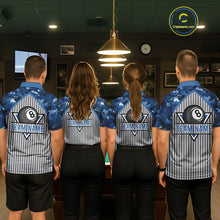 Load image into Gallery viewer, Blue Camouflage 8 Ball Pool Polo &amp; 1/4-Zip Shirt Custom Billiard Shirts For Men Billiard Team Attire NYN2979
