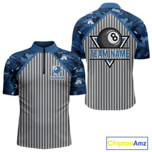 Load image into Gallery viewer, Blue Camouflage 8 Ball Pool Polo &amp; 1/4-Zip Shirt Custom Billiard Shirts For Men Billiard Team Attire NYN2979