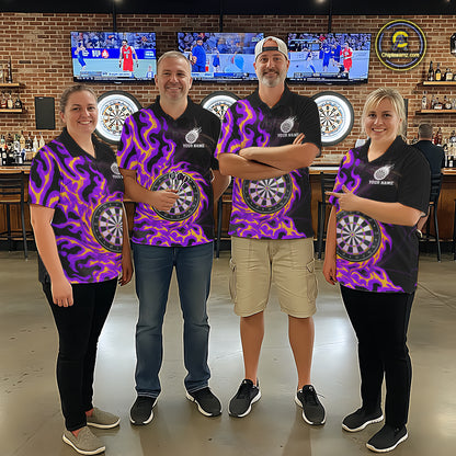 Purple & Yellow Flame Dartboard Darts Polo 1/4-Zip Shirt For Women Custom Fire Flame Dart Team Jersey NYN3939