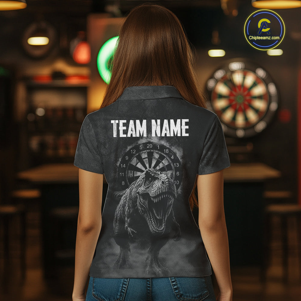 Custom Dinosaur Darts Shirt For Women With Cracked Stone, Dinosaur Grey Smoke Darts Team Jersey NYN3947