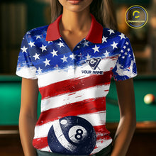 Load image into Gallery viewer, US Flag 8 Ball Pool Women Billiard Team Polo &amp; 1/4-Zip Shirt Custom Billiard Attire Jersey NYN2373