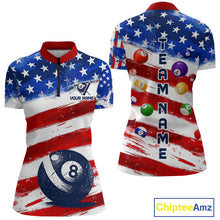 Load image into Gallery viewer, US Flag 8 Ball Pool Women Billiard Team Polo &amp; 1/4-Zip Shirt Custom Billiard Attire Jersey NYN2373