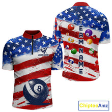 Load image into Gallery viewer, US Flag 8 Ball Pool Men Billiard Team Polo &amp; 1/4-Zip Shirt Custom Billiard Attire Jersey NYN2373