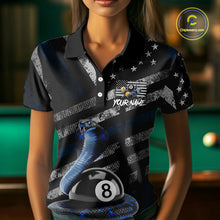 Load image into Gallery viewer, Blue Grunge Cobra 8 Ball Pool Women Billiard Polo &amp; 1/4-Zip Shirt Custom Billiard Attire Jersey NYN2374
