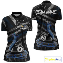 Load image into Gallery viewer, Blue Grunge Cobra 8 Ball Pool Women Billiard Polo &amp; 1/4-Zip Shirt Custom Billiard Attire Jersey NYN2374