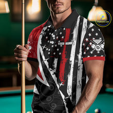 Load image into Gallery viewer, Black &amp; Red US Flag 8 Ball Men Billiard Team Shirt Custom Polo &amp; 1/4-Zip Pool Billiard Attire NYN2377
