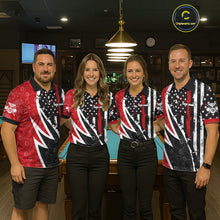Load image into Gallery viewer, Black &amp; Red US Flag 8 Ball Men Billiard Team Shirt Custom Polo &amp; 1/4-Zip Pool Billiard Attire NYN2377