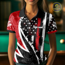Load image into Gallery viewer, Black &amp; Red US Flag 8 Ball Women Billiard Team Shirt Custom Polo &amp; 1/4-Zip Pool Billiard Attire NYN2377