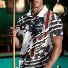 Load image into Gallery viewer, US Flag 8 Ball Men Billiard Team Shirt Custom Patriotic Pool Polo &amp; 1/4-Zip Billiard Attire NYN2378