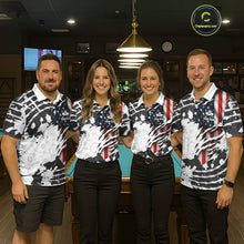 Load image into Gallery viewer, US Flag 8 Ball Men Billiard Team Shirt Custom Patriotic Pool Polo &amp; 1/4-Zip Billiard Attire NYN2378