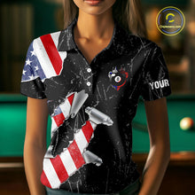 Load image into Gallery viewer, Torn US Flag Grunge Pool 8 Ball Women Billiard Team Shirt Custom Polo &amp; 1/4-Zip Billiard Attire NYN2379