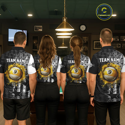 US Flag Grunge 9 Ball Pool Women Billiard Team Shirt Personalized Polo & 1/4-Zip Billiard Gifts NYN2380