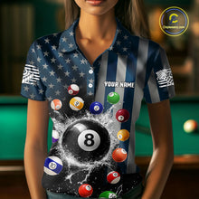 Load image into Gallery viewer, Watering 8 Ball Women Billiard Polo &amp; 1/4-Zip Shirt Custom US Flag Pool Billiard Team Apparel NYN2384