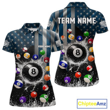 Load image into Gallery viewer, Watering 8 Ball Women Billiard Polo &amp; 1/4-Zip Shirt Custom US Flag Pool Billiard Team Apparel NYN2384