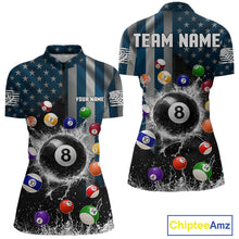 Load image into Gallery viewer, Watering 8 Ball Women Billiard Polo &amp; 1/4-Zip Shirt Custom US Flag Pool Billiard Team Apparel NYN2384