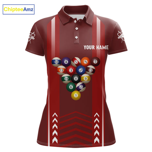 Personalized Red Ball Billiard  Polo & 1/4 Zip Shirt For Women Custom Pool Team Shirt Billiard Jersey NYN2981