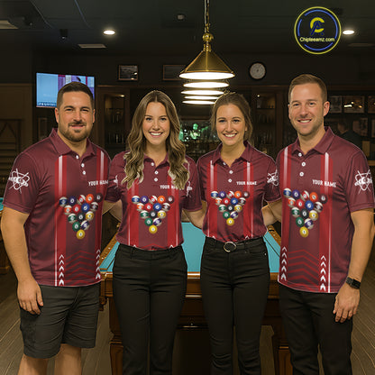 Personalized Red Ball Billiard  Polo & 1/4 Zip Shirt For Men Custom Pool Team Shirt Billiard Jersey NYN2981