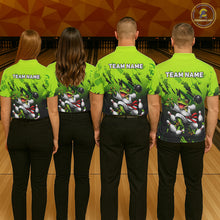 Load image into Gallery viewer, Funny Frog Bowling Ball And Pins Shirt For Women Custom Green Polo Quarter-Zip Bowling Team Attire NYN3685
