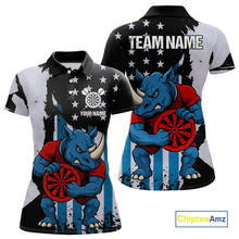 Load image into Gallery viewer, Custom Blue Red Rhino Dartboard Funny Dart Women Polo Shirt US Flag Dart Jerseys NYN1568