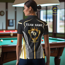 Load image into Gallery viewer, Black &amp; Gold 8 Ball Pool Crown Women Billiard Team Shirt Custom Billiards Balls &amp; Cue Gifts NYN2394