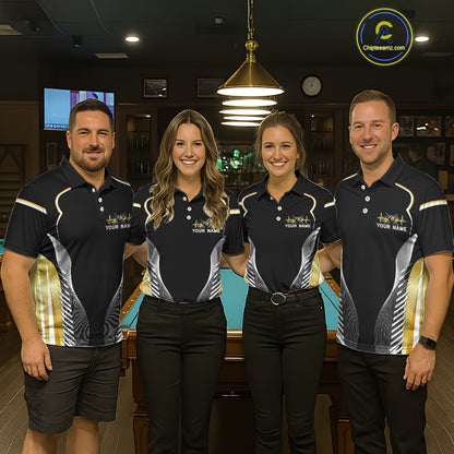 Black & Gold 8 Ball Pool Crown Men Billiard Team Shirt Custom Billiards Balls & Cue Gifts NYN2394