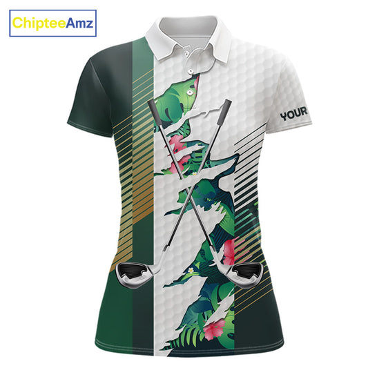 Womens Tropical Golf Shirts Monstera Pattern Golf Clothing Custom Green Golf Polo, Golf Upf Shirts NYN2996