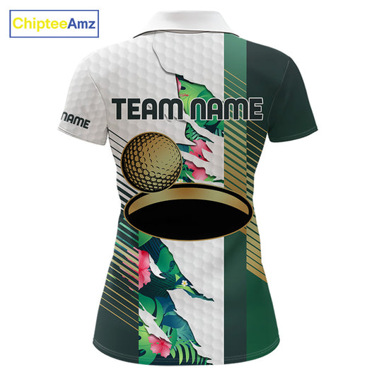 Womens Tropical Golf Shirts Monstera Pattern Golf Clothing Custom Green Golf Polo, Golf Upf Shirts NYN2996
