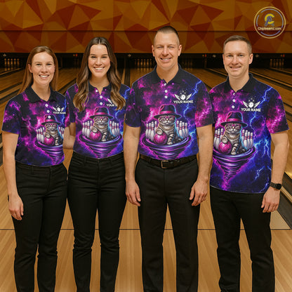 Cool Cat Funny Bowling Polo 1/4-Zip Shirts For Men Custom Galaxy Tornado Bowling Team Jerseys NYN3412