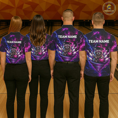 Raccoon Funny Bowling Polo 1/4-Zip Shirts For Men Custom Galaxy Tornado Bowling Team Jerseys NYN3413