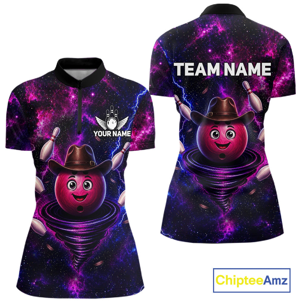 Funny Cowboy Bowling Ball Shirt For Women Custom Galaxy Tornado Bowling Team Jersey