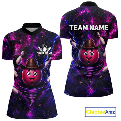 Funny Cowboy Bowling Ball Shirt For Women Custom Galaxy Tornado Bowling Team Jersey