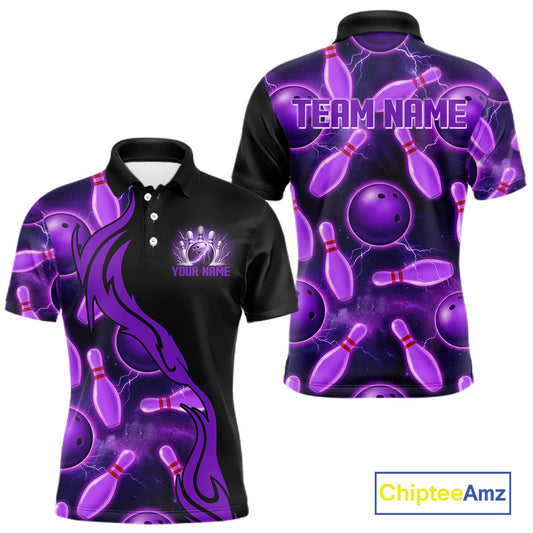 Purple Thunder Bowling Ball And Pins Shirt For Men Custom Bowling Team Jersey