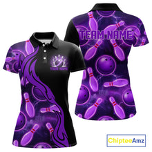 Load image into Gallery viewer, Purple Thunder Bowling Ball And Pins Shirt For Women Custom Bowling Team Jersey
