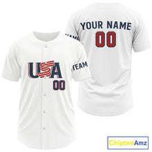 Load image into Gallery viewer, Custom Blue Red USA Flag Patriotic Baseball Shirt White Baseball Jerseys For Men NYN1578