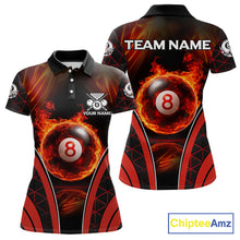 Load image into Gallery viewer, Red Flames Pool 8 Ball Women Billiard Polo &amp; 1/4-Zip Shirts Custom Billiard Team Shirt Designs NYN2404