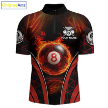 Load image into Gallery viewer, Red Flames Pool 8 Ball Men Billiard Polo &amp; 1/4-Zip Shirts Custom Billiard Team Shirt Designs NYN2404