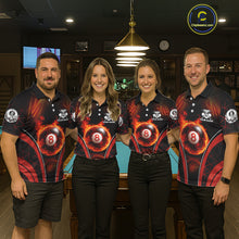 Load image into Gallery viewer, Red Flames Pool 8 Ball Men Billiard Polo &amp; 1/4-Zip Shirts Custom Billiard Team Shirt Designs NYN2404