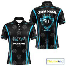 Load image into Gallery viewer, Black &amp; Blue Crown 8 Ball Pool Billiard Apparel For Men Custom Billiard Team Shirt Designs NYN2407
