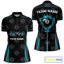 Load image into Gallery viewer, Black &amp; Blue Crown 8 Ball Pool Billiard Apparel For Women Custom Billiard Team Shirt Designs NYN2407