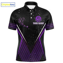 Load image into Gallery viewer, Purple Flames Smoke 8 Ball Pool Men Billiard Polo &amp; 1/4-Zip Attire Custom Billiard Shirt Designs NYN2409