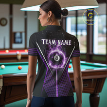 Load image into Gallery viewer, Purple Flames Smoke 8 Ball Pool Women Billiard Polo &amp; 1/4-Zip Attire Custom Billiard Shirt Designs NYN2409