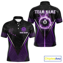Load image into Gallery viewer, Purple Flames Smoke 8 Ball Pool Men Billiard Polo &amp; 1/4-Zip Attire Custom Billiard Shirt Designs NYN2409