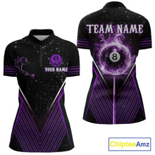 Load image into Gallery viewer, Purple Flames Smoke 8 Ball Pool Women Billiard Polo &amp; 1/4-Zip Attire Custom Billiard Shirt Designs NYN2409